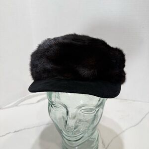 Vincenza Womens Hat Faux Fur Pleather Bill Newsboy Brownish black Cap Hat Vogue